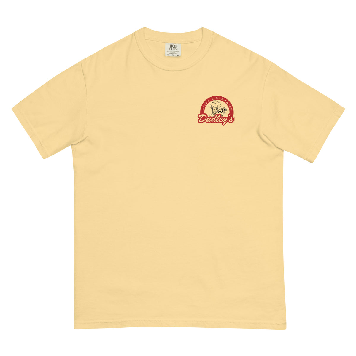 Dudley's Menu Board Tee front, Butter